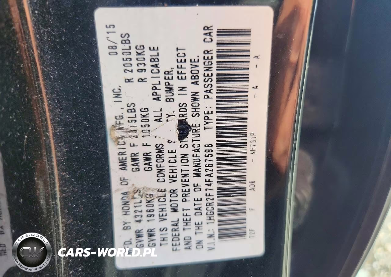 2015 Honda Accord Ex VIN:1HGCR2F74FA267598 - 12