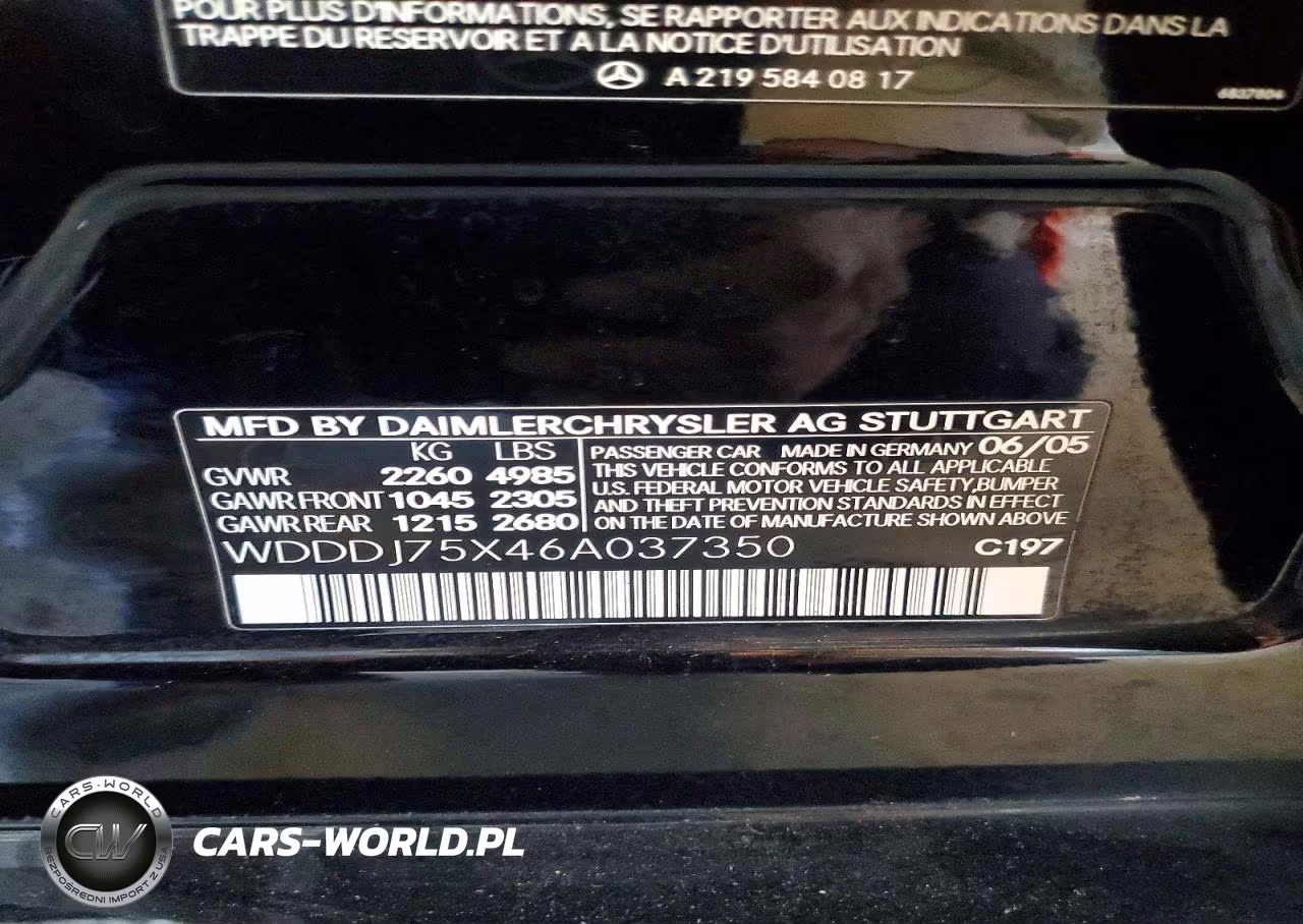 2006 Mercedes-Benz Cls 500C VIN:WDDDJ75X46A037350 - 12