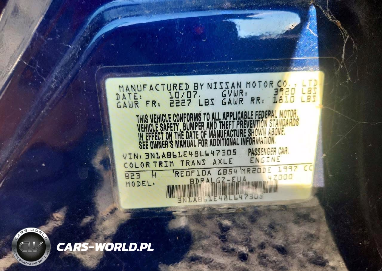 2008 Nissan Sentra 2.0 VIN:3N1AB61E48L647305 - 12