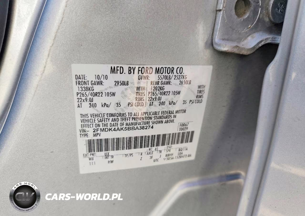 2011 Ford Edge Sport VIN:2FMDK4AK5BBA38274 - 12