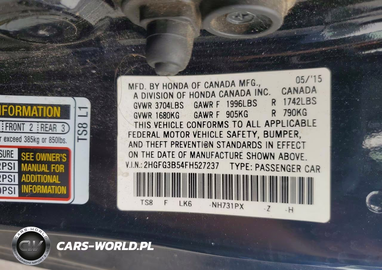 2015 Honda Civic Lx VIN:2HGFG3B54FH527237 - 12