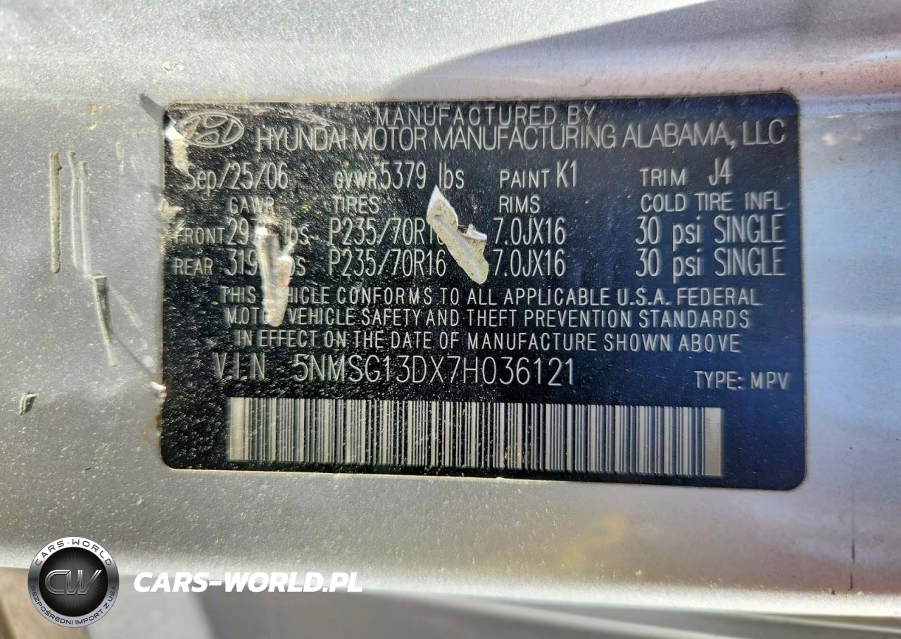 2007 Hyundai Santa Fe Gls VIN:5NMSG13DX7H036121 - 13