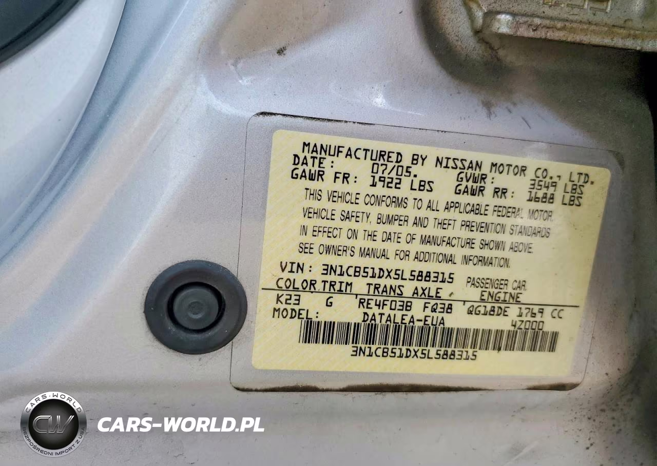 2005 Nissan Sentra 1.8 VIN:3N1CB51DX5L588315 - 12