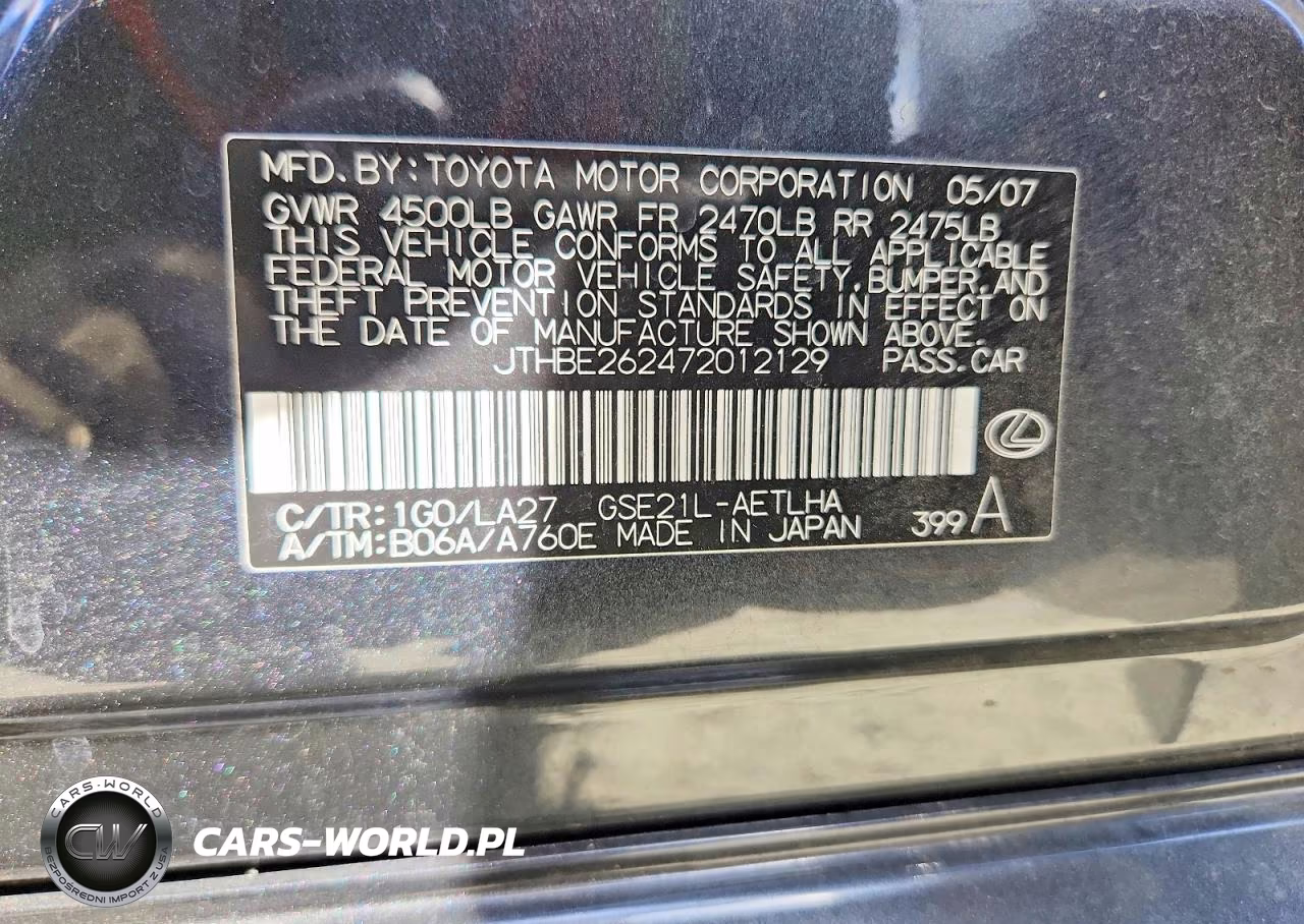 2007 Lexus Is 350 VIN:JTHBE262472012129 - 12