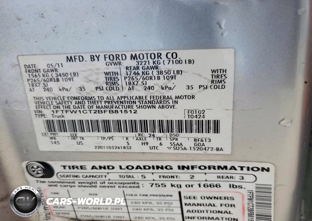 2011 Ford F150 Supercrew VIN:1FTFW1CT2BFB81512 - 12
