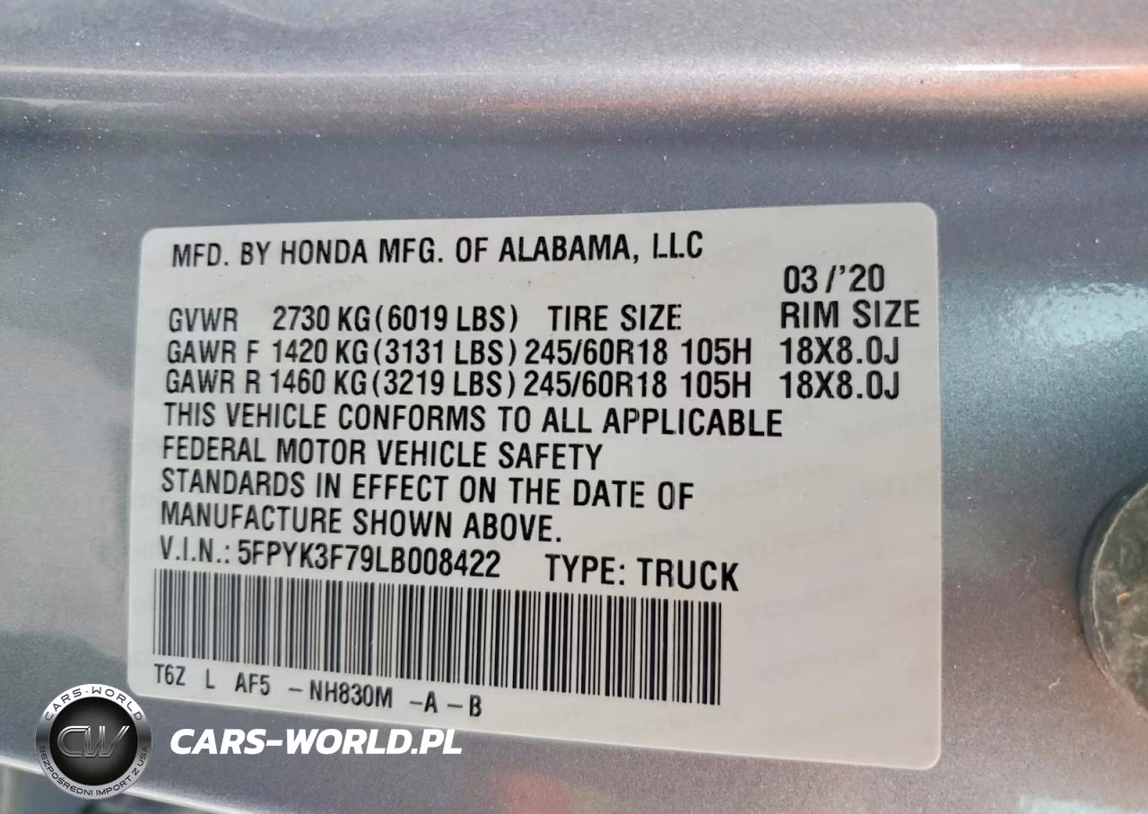 2020 Honda Ridgeline Rtl VIN:5FPYK3F79LB008422 - 13