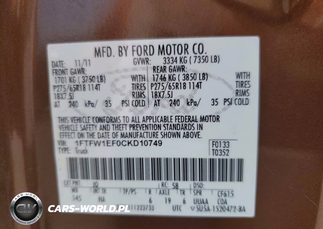 2012 Ford F150 Supercrew VIN:1FTFW1EF0CKD10749 - 12