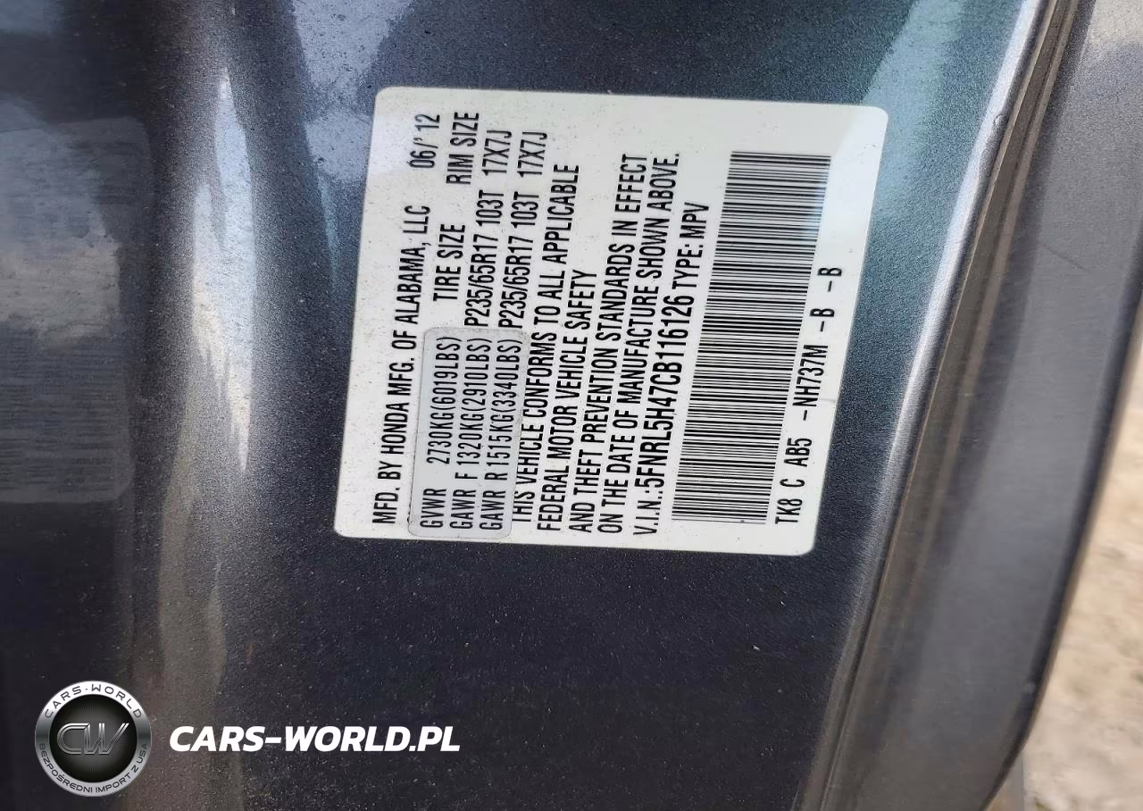 2012 Hond Odyssey VIN:5FNRL5H47CB116126 - 13