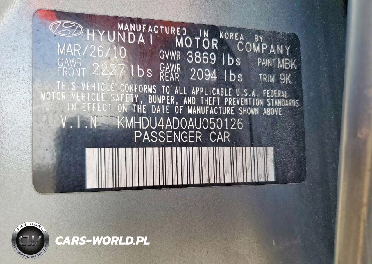2010 Hyundai Elantra Gls VIN:KMHDU4AD0AU050126 - 12