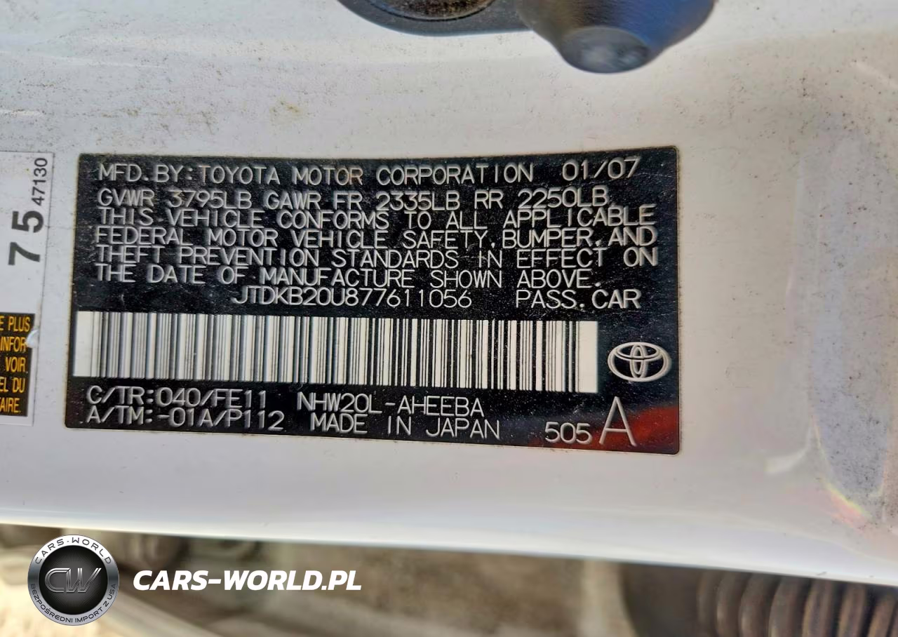 2007 Toyota Prius Base VIN:JTDKB20U877611056 - 12