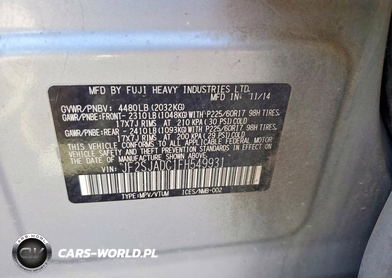 2015 Subaru Forester 2.5I Premium VIN:JF2SJADC1FH549931 - 13