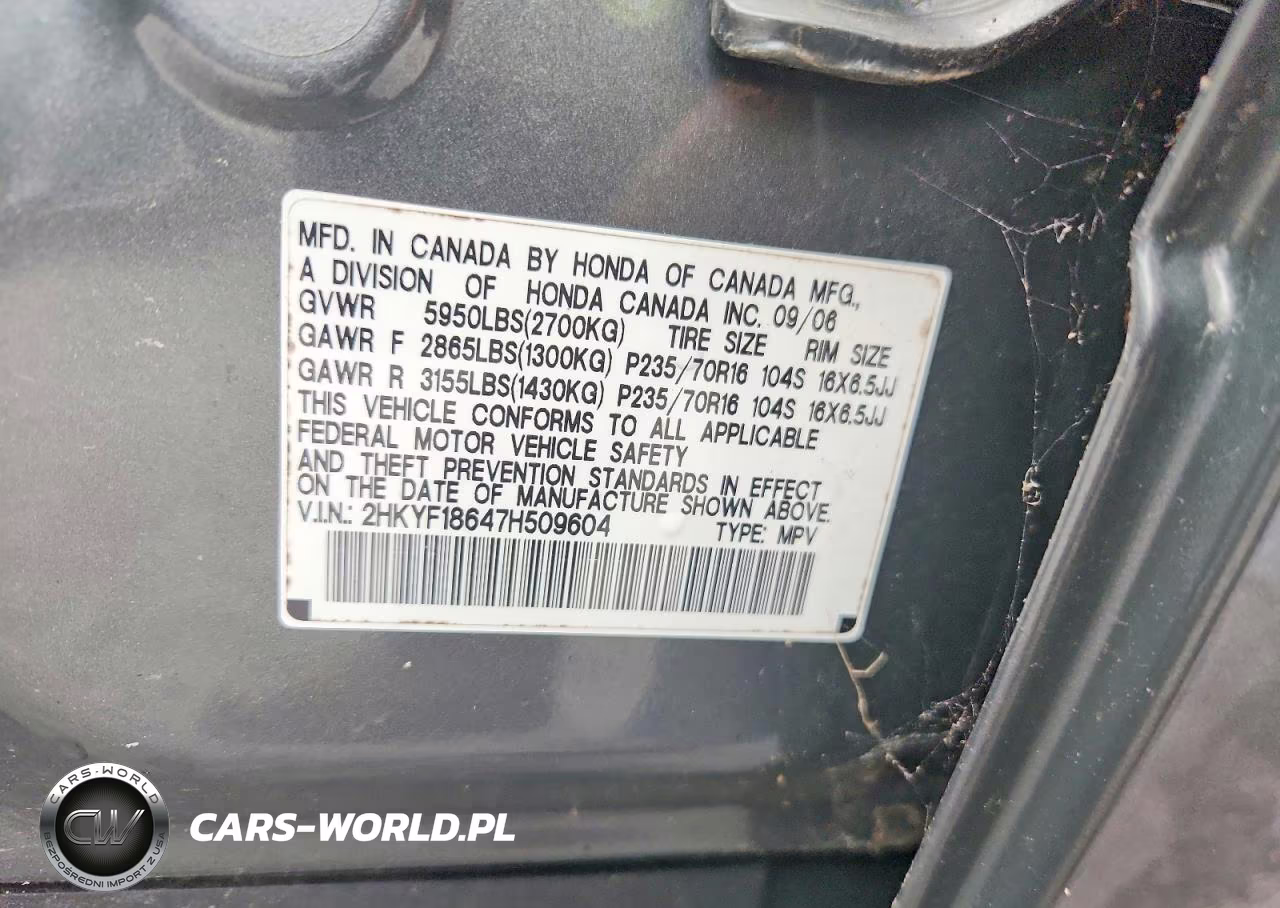 2007 Honda Pilot Exl VIN:2HKYF18647H509604 - 13