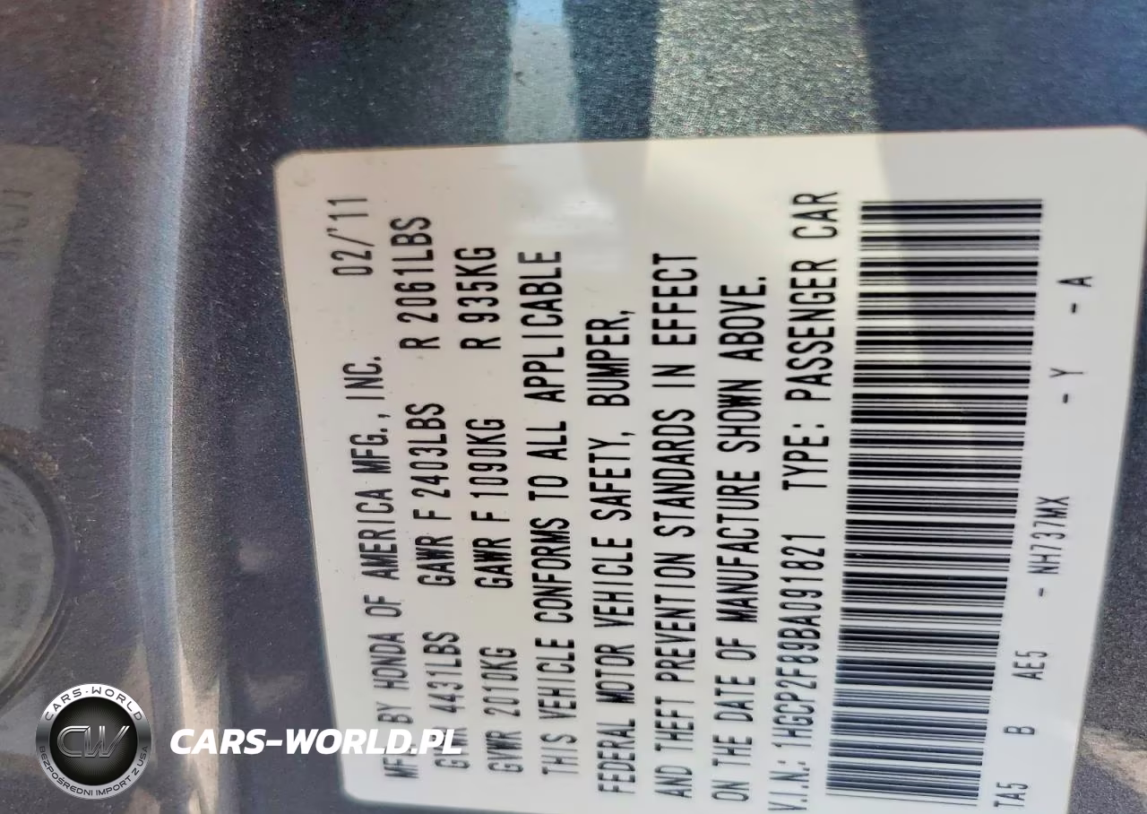 2011 Honda Accord Exl VIN:1HGCP2F89BA091821 - 12