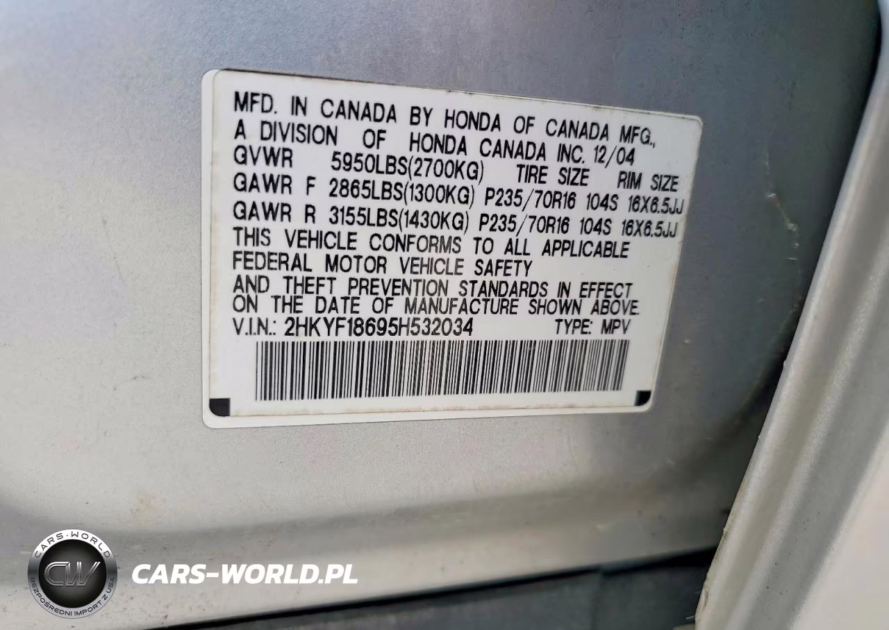 2005 Honda Pilot Exl VIN:2HKYF18695H532034 - 13
