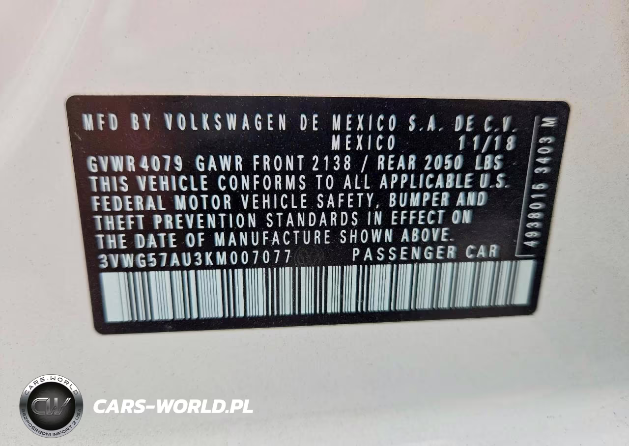 2019 Volkswagen Golf S VIN:3VWG57AU3KM007077 - 12