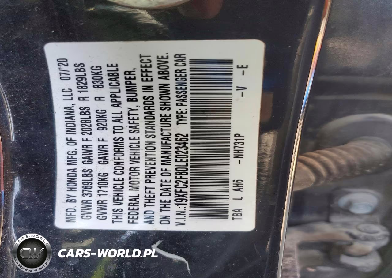 2020 Honda Civic Sport VIN:19XFC2F80LE023462 - 12