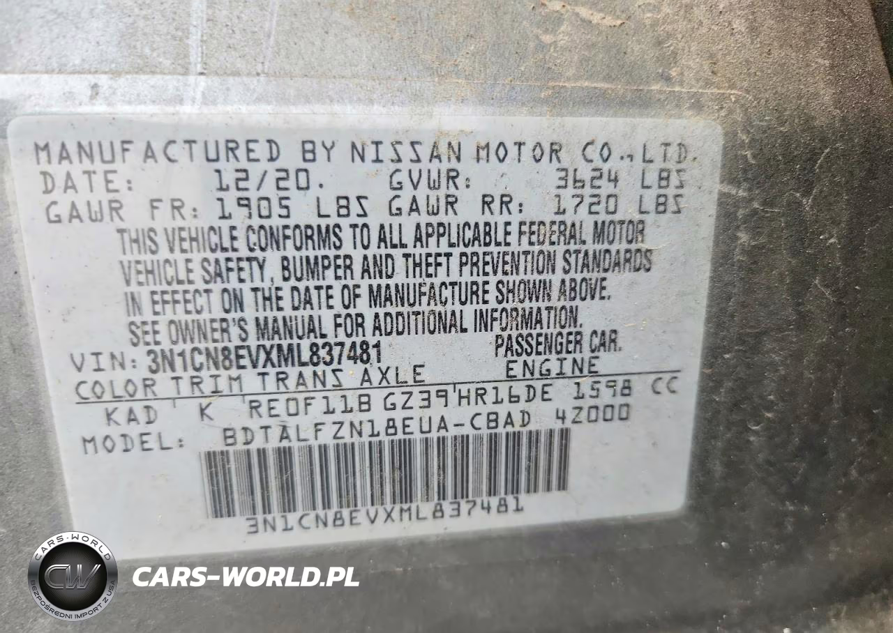 2021 Nissan Versa Sv VIN:3N1CN8EVXML837481 - 12