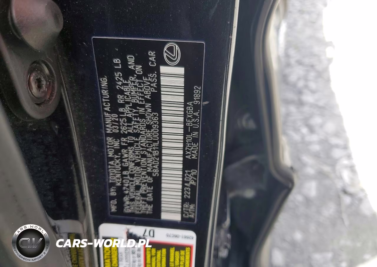 2020 Lexus Es 300H VIN:58AD21B11LU009363 - 12