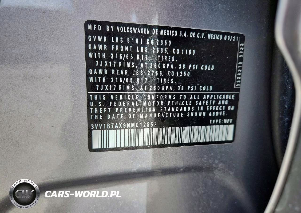 2022 Volkswagen Tiguan S VIN:3VV1B7AX9NM012852 - 13