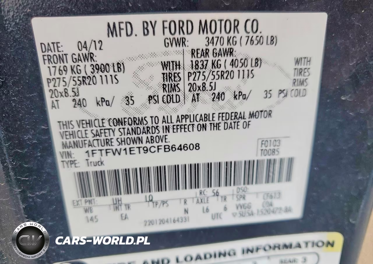 2012 Ford F150 Supercrew VIN:1FTFW1ET9CFB64608 - 12
