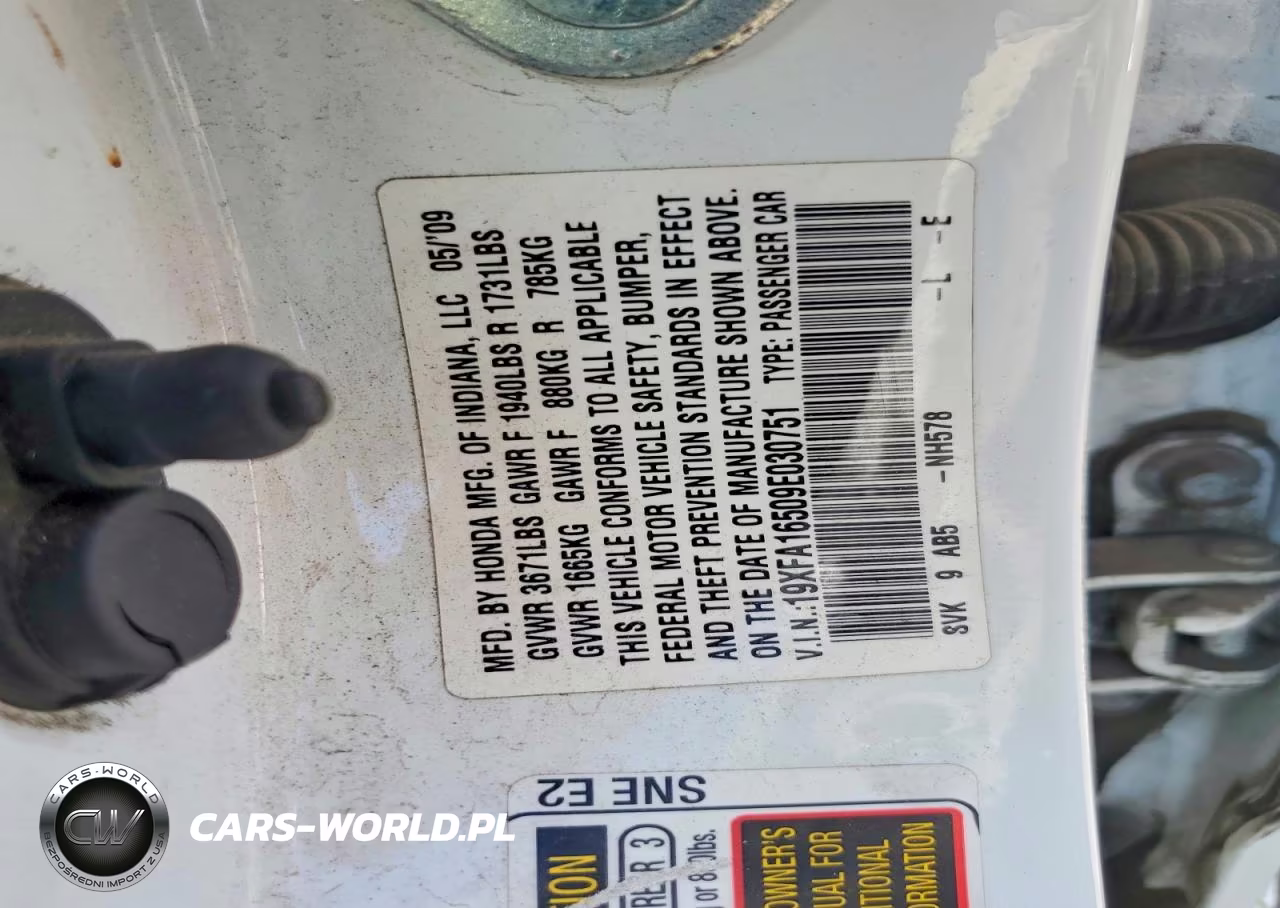 2009 Honda Civic Lx VIN:19XFA16509E030751 - 12