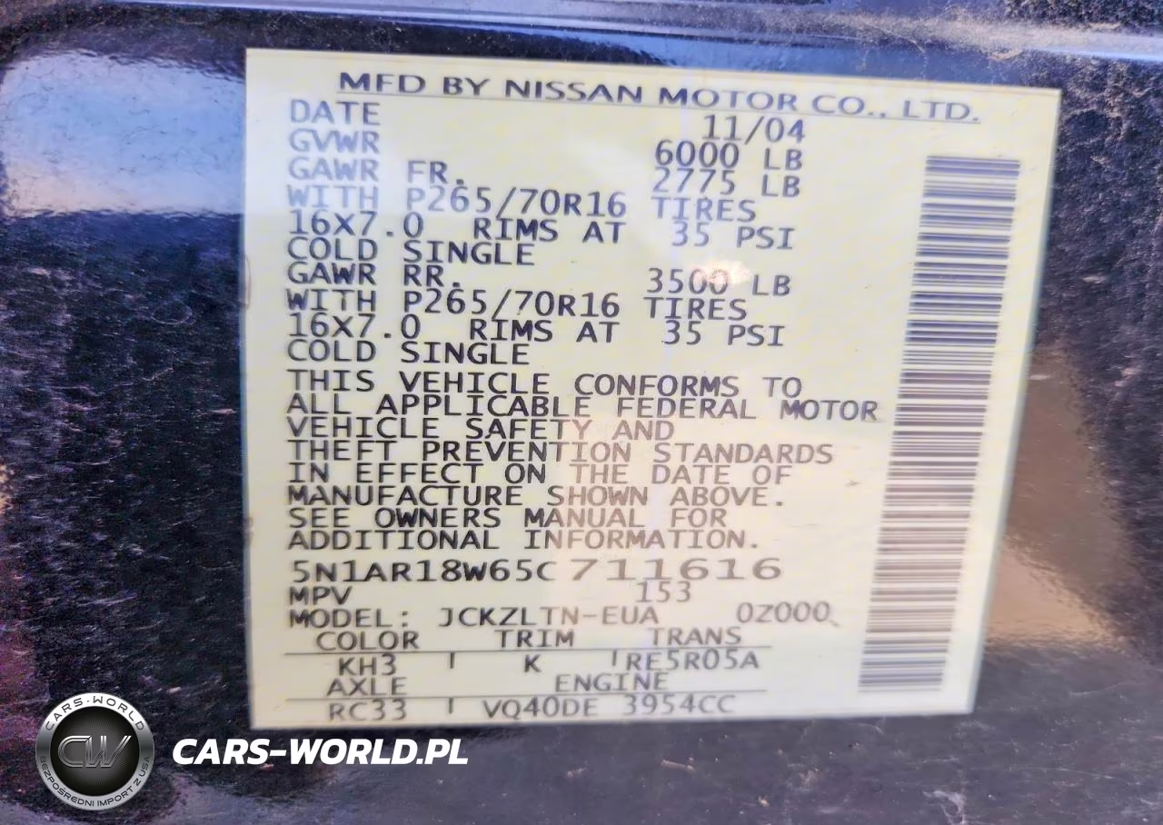 2005 Nissan Pathfinder Xe VIN:5N1AR18W65C711616 - 13