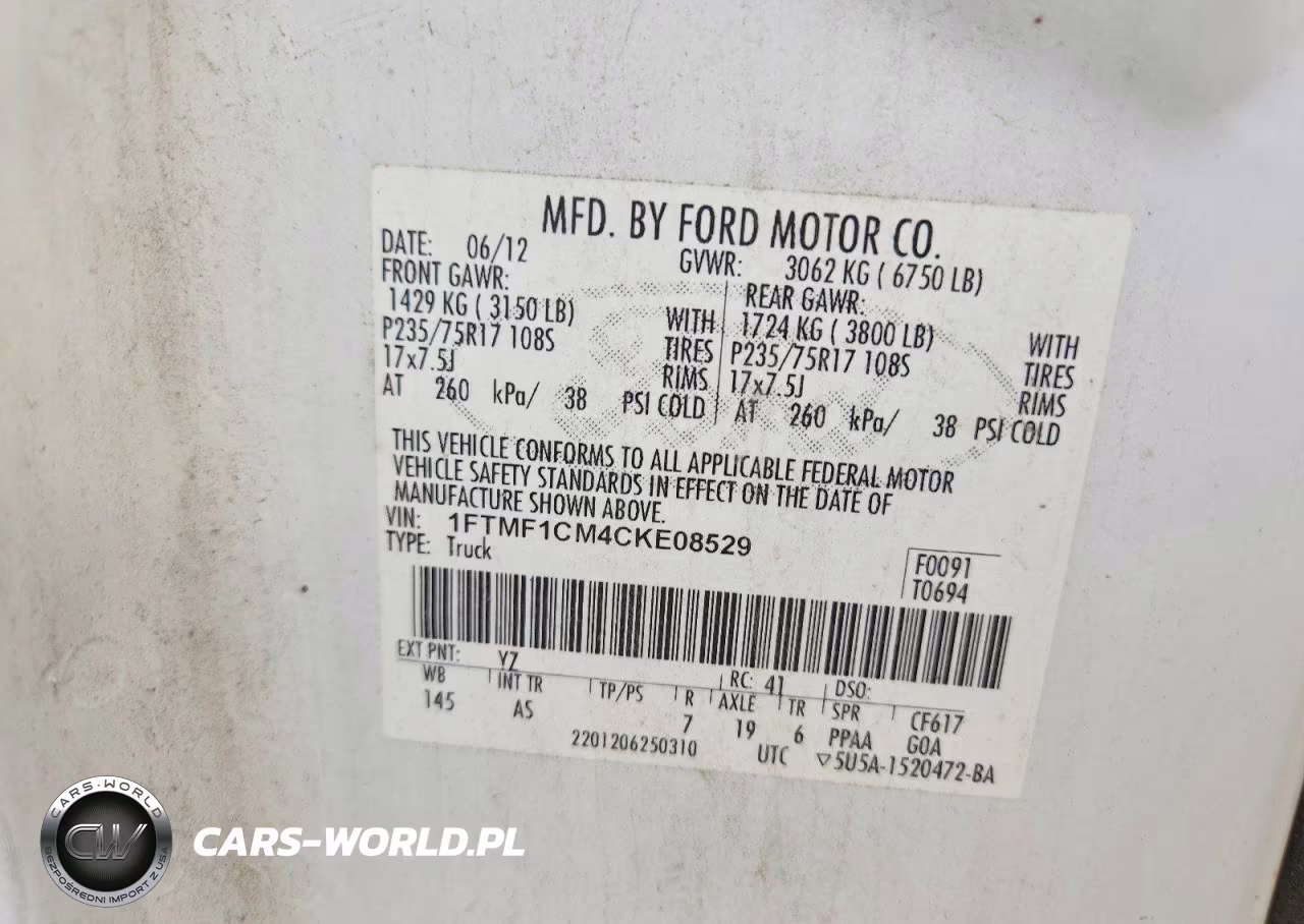 2012 Ford F150 VIN:1FTMF1CM4CKE08529 - 12