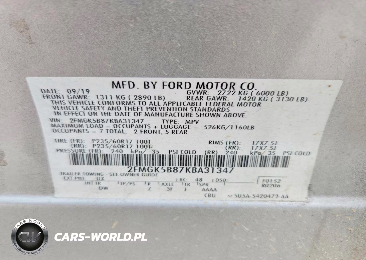 2019 Ford Flex Se VIN:2FMGK5B87KBA31347 - 13