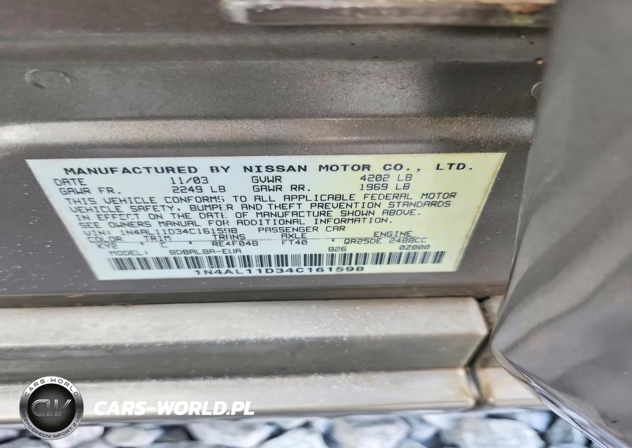 2004 Nissan Altima 2.5 VIN:1N4AL11D34C161598 - 12