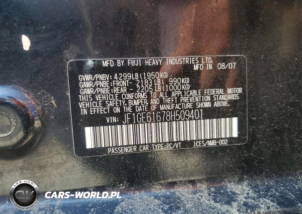 2008 Subaru Impreza 2.5I VIN:JF1GE61678H509401 - 12