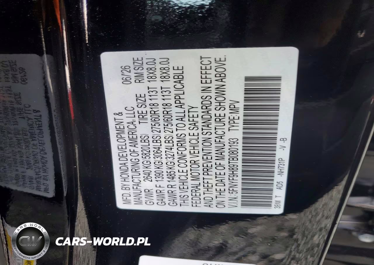 2026 Honda Passport Trailsport Elite VIN:5FNYF9H89TB080193 - 13