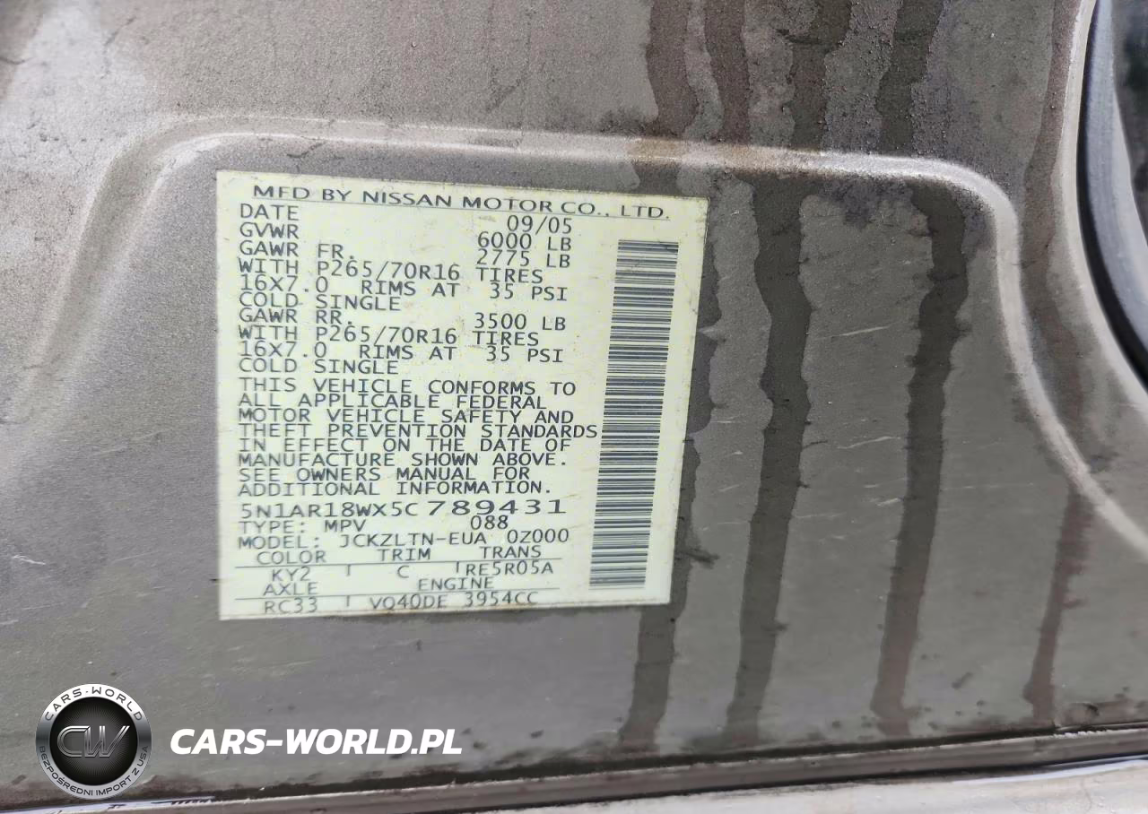 2005 Nissan Pathfinder Xe VIN:5N1AR18WX5C789431 - 12