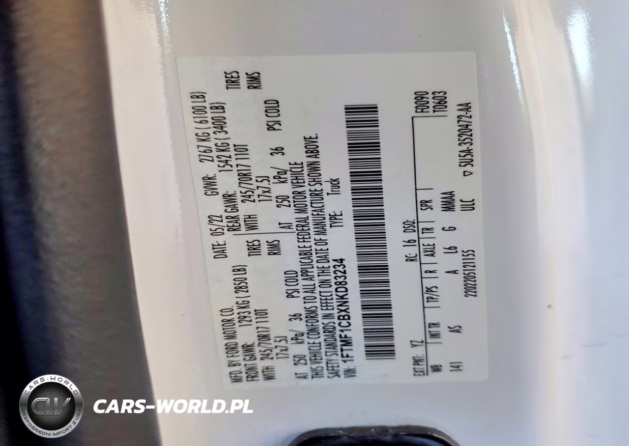 2022 Ford F150 VIN:1FTMF1CBXNKD83234 - 12