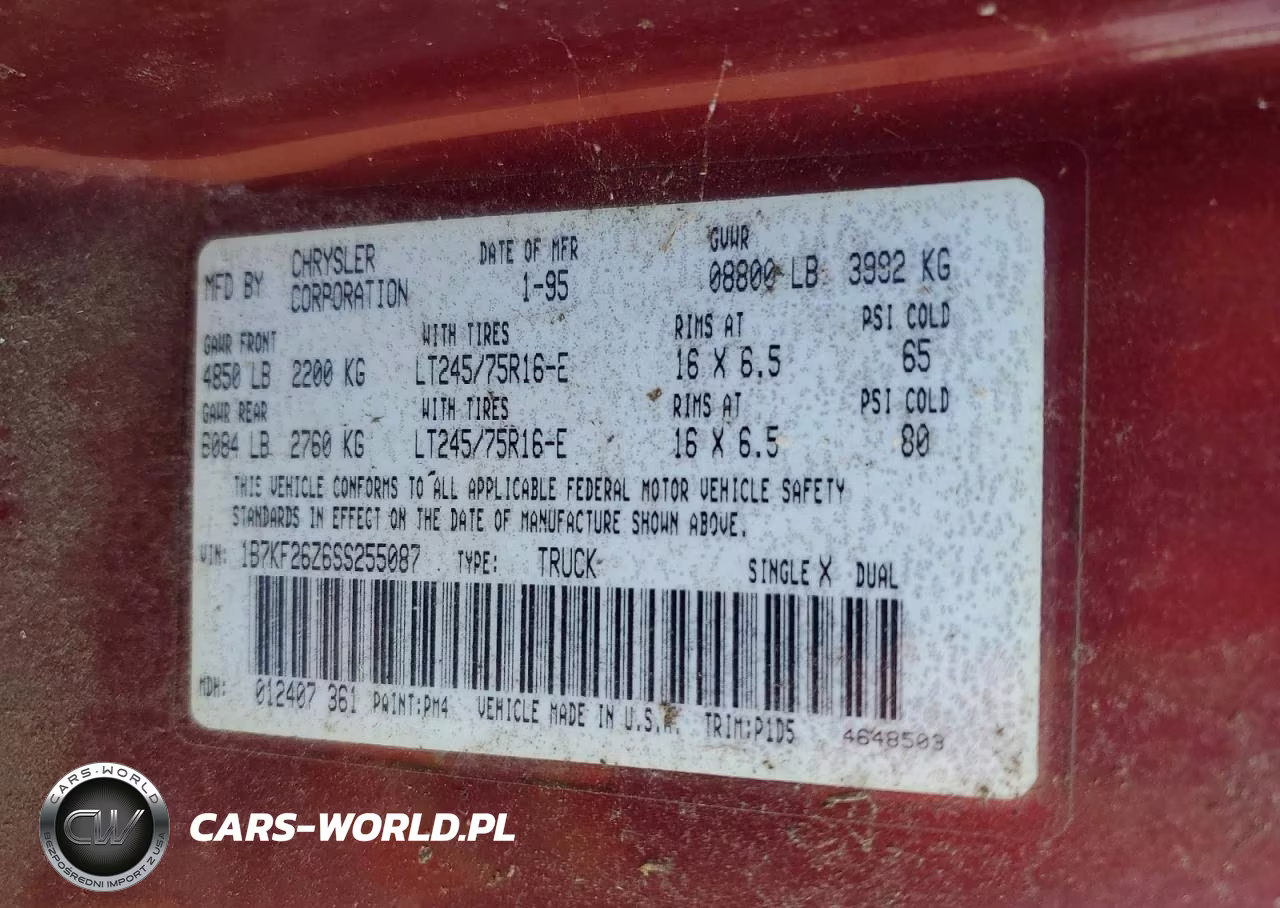 1995 Dodge Ram 2500 VIN:1B7KF26Z6SS255087 - 12