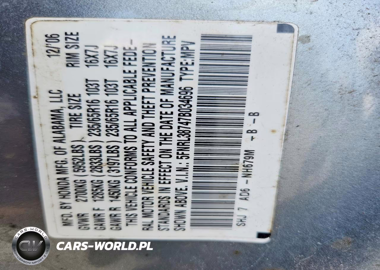 2007 Honda Odyssey Exl VIN:5FNRL38747B034696 - 13