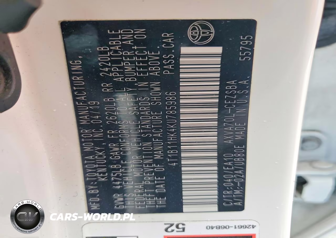 2019 Toyota Camry Se VIN:4T1B11HK4KU785986 - 12