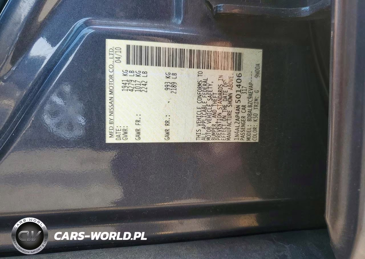 2010 Nissan Altima 2.5 VIN:1N4AL2AP4AN501406 - 12