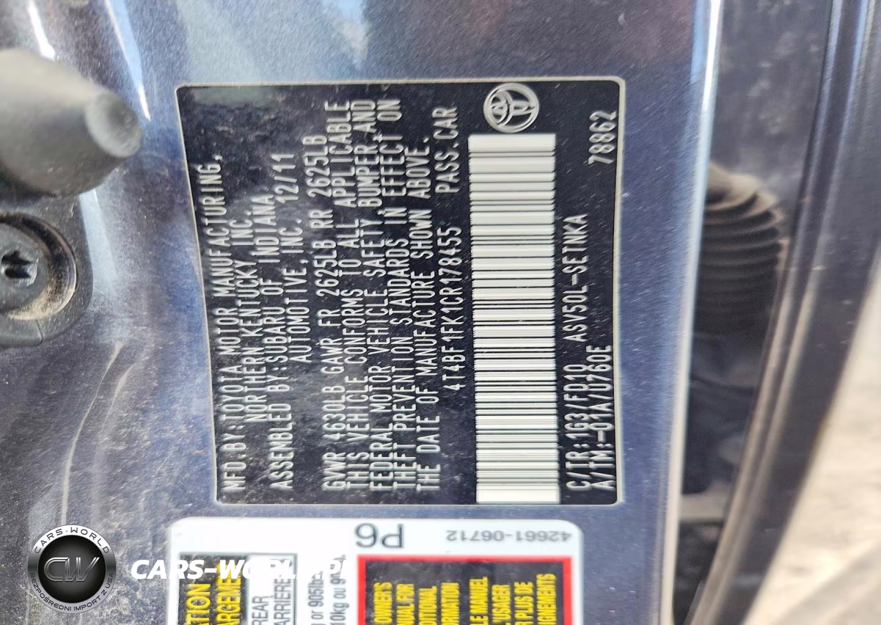 2012 Toyota Camry Le VIN:4T4BF1FK1CR178455 - 13