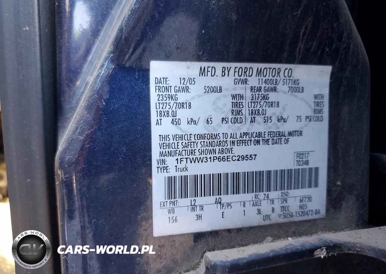 2006 Ford F350 Srw Super Duty VIN:1FTWW31P66EC29557 - 12