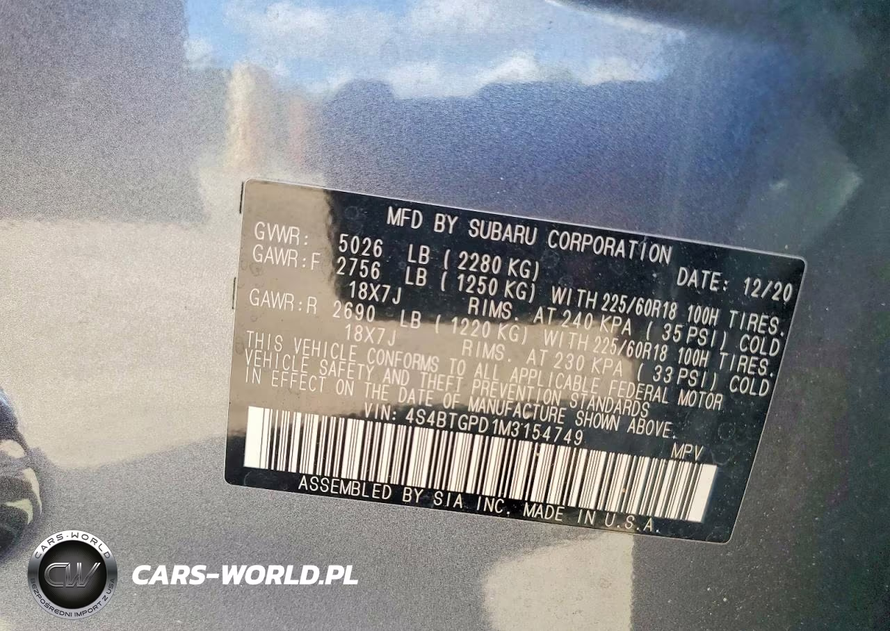 2021 Subaru Outback Touring VIN:4S4BTGPD1M3154749 - 13