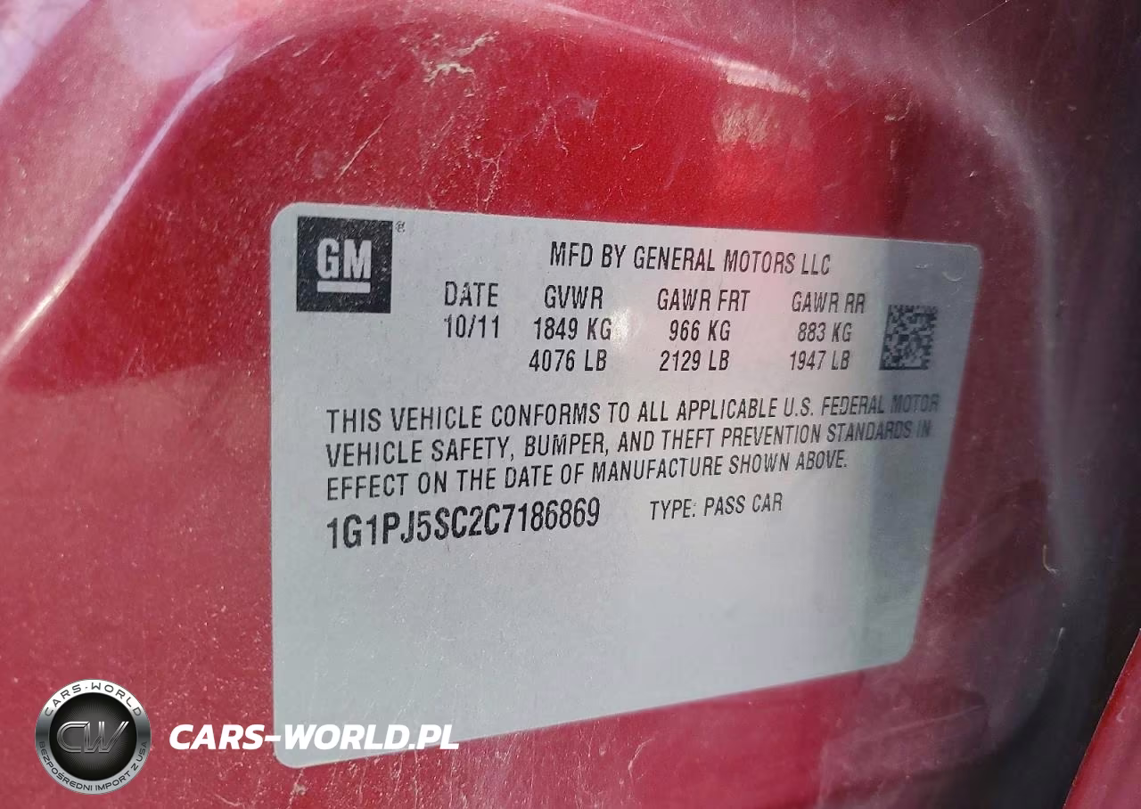 2012 Chevrolet Cruze Eco VIN:1G1PJ5SC2C7186869 - 12
