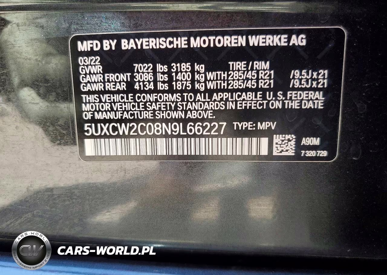 2022 BMW X7 xDrive40I VIN:5UXCW2C08N9L66227 - 13
