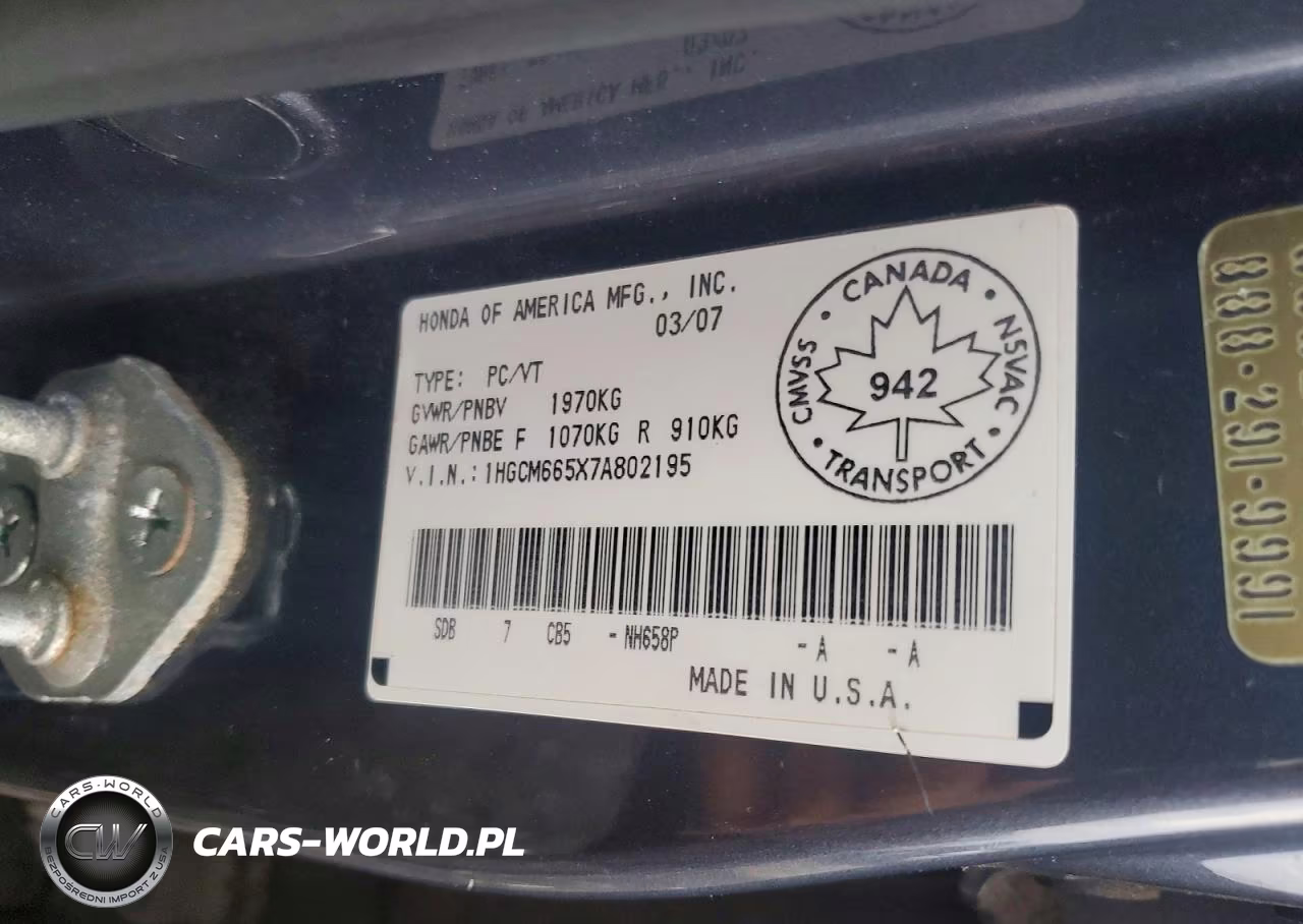 2007 Honda Accord Ex VIN:1HGCM665X7A802195 - 12