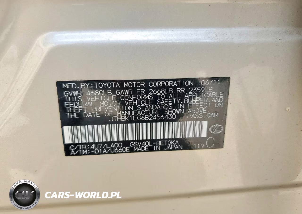 2011 Lexus Es 350 VIN:JTHBK1EG6B2456430 - 12