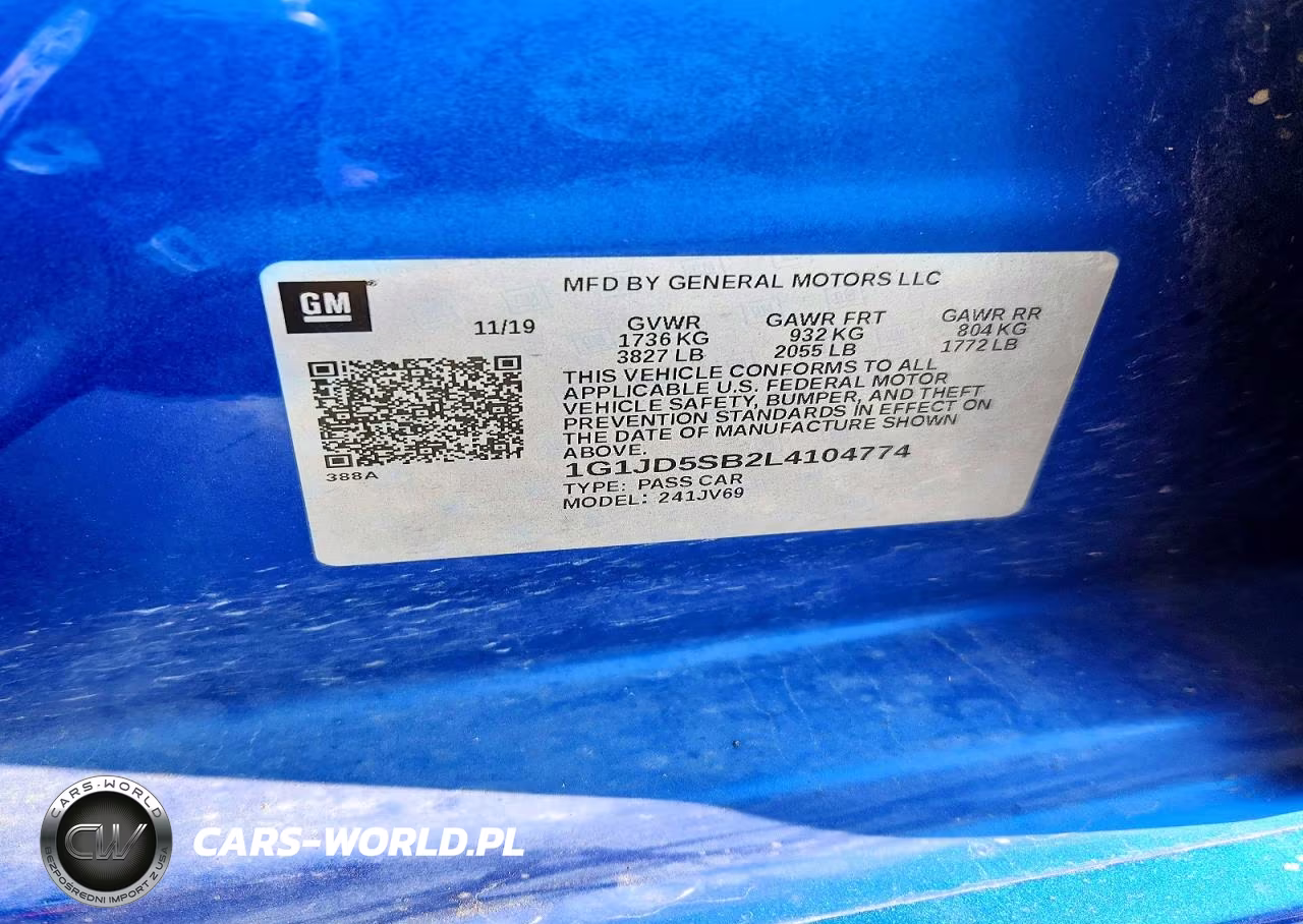 2020 Chevrolet Sonic Lt VIN:1G1JD5SB2L4104774 - 12