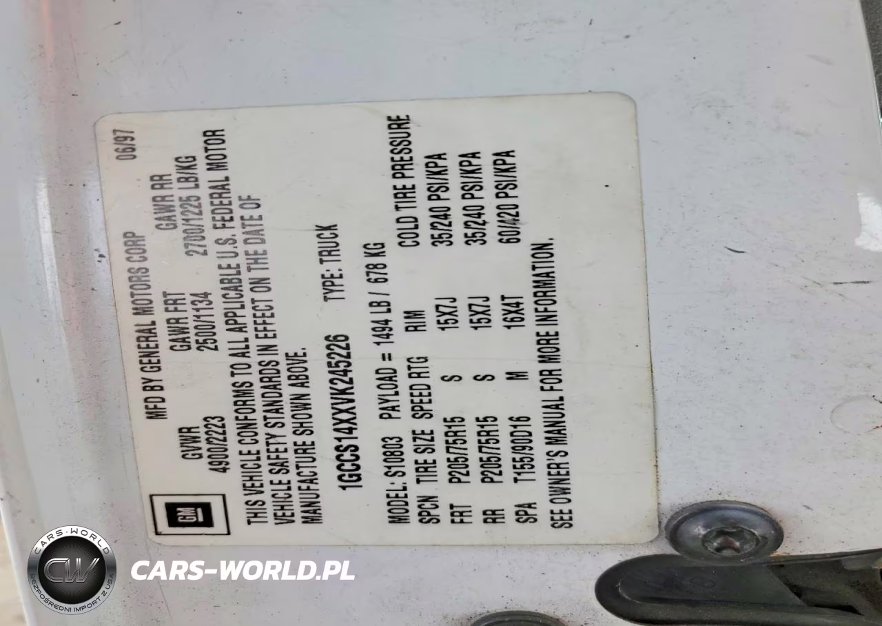1997 Chevrolet S Truck S10 VIN:1GCCS14XXVK245226 - 12