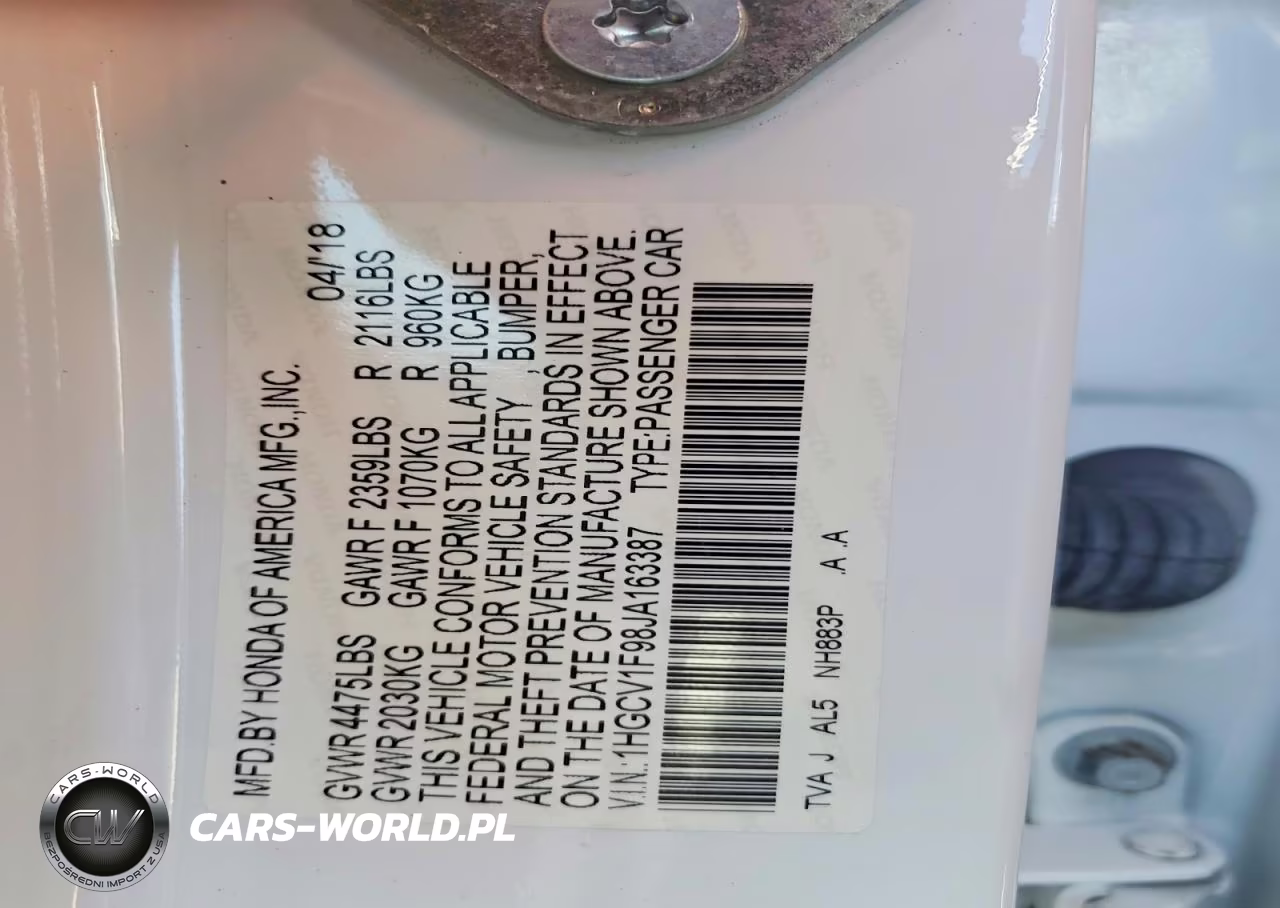 2018 Honda Accord Touring VIN:1HGCV1F98JA163387 - 12