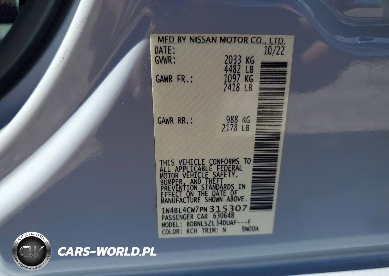 2023 Nissan Altima Sr VIN:1N4BL4CW7PN315307 - 12