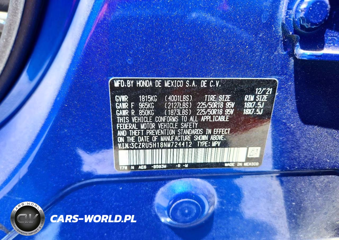 2022 Honda Hr-V Sport VIN:3CZRU5H18NM724412 - 12