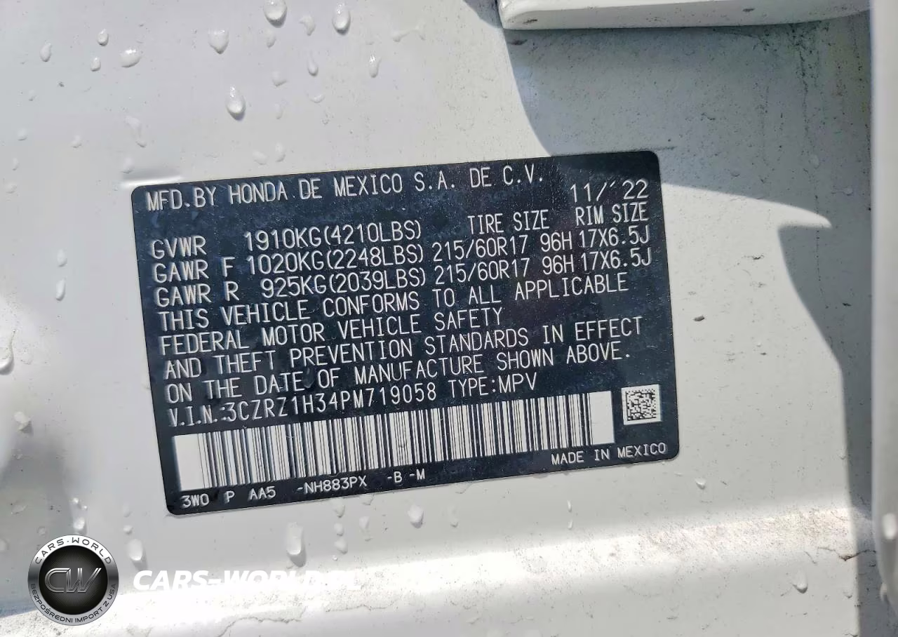 2023 Honda Hr-V Lx VIN:3CZRZ1H34PM719058 - 12
